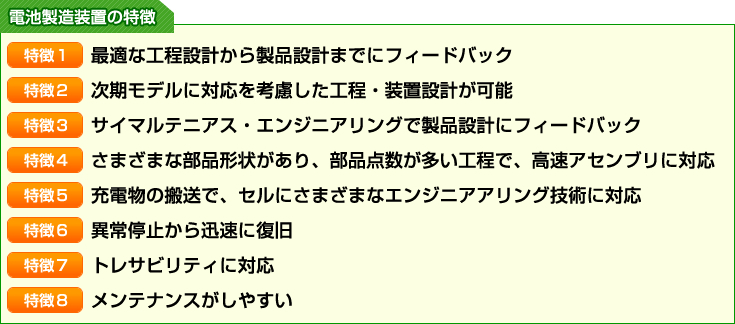 リチウムイオン電池製造装置の特徴